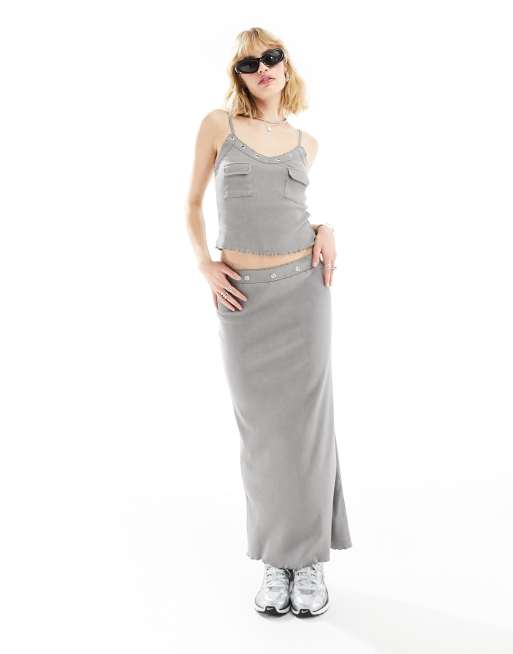 COLLUSION eyelet detail washed maxi column skirt in grey