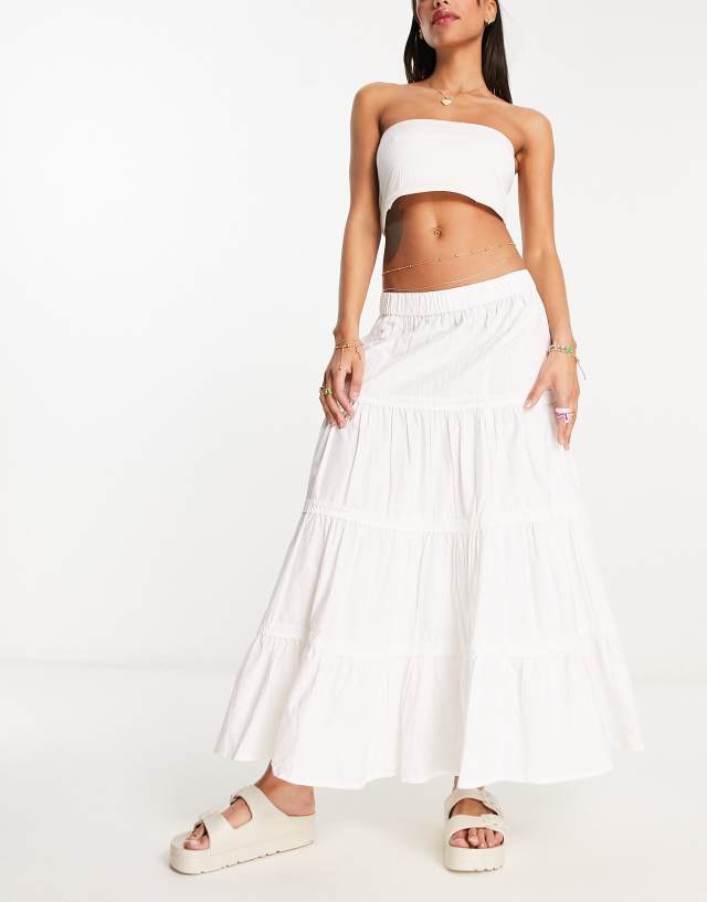 COLLUSION eyelet tiered maxi skirt in white