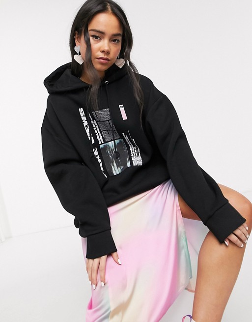 COLLUSION fake views oversized hoodie in black