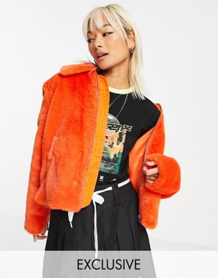 COLLUSION faux fur boxy jacket in bright orange