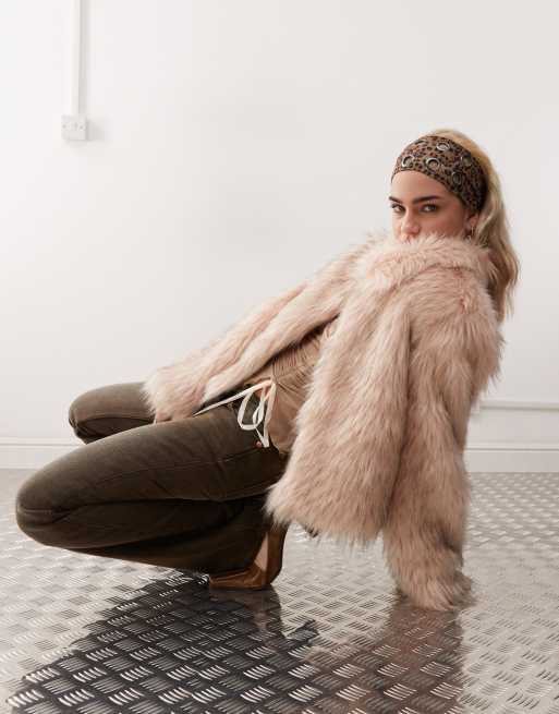 COLLUSION faux fur coat in light brown