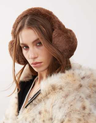 COLLUSION faux fur earmuffs in dark brown