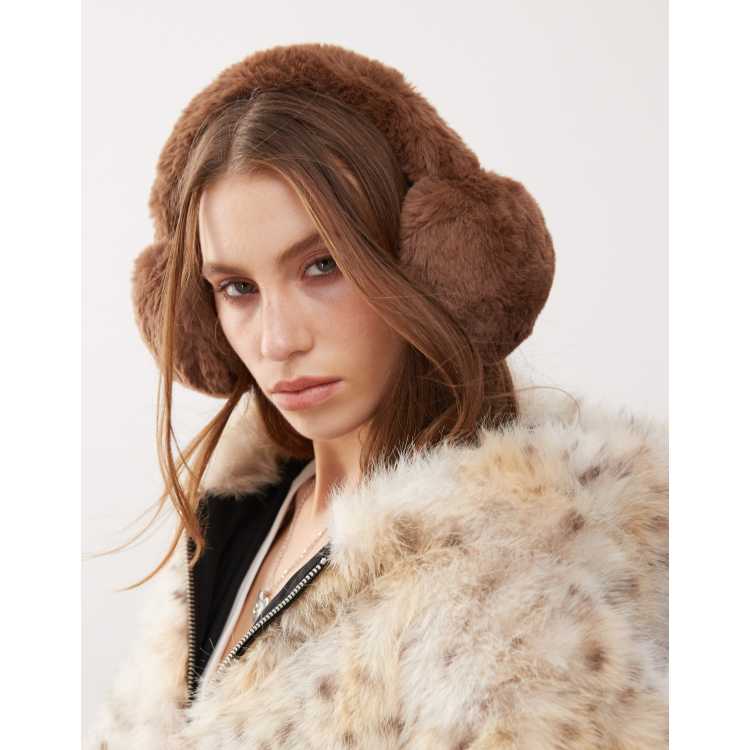 COLLUSION faux fur earmuffs in dark brown | ASOS