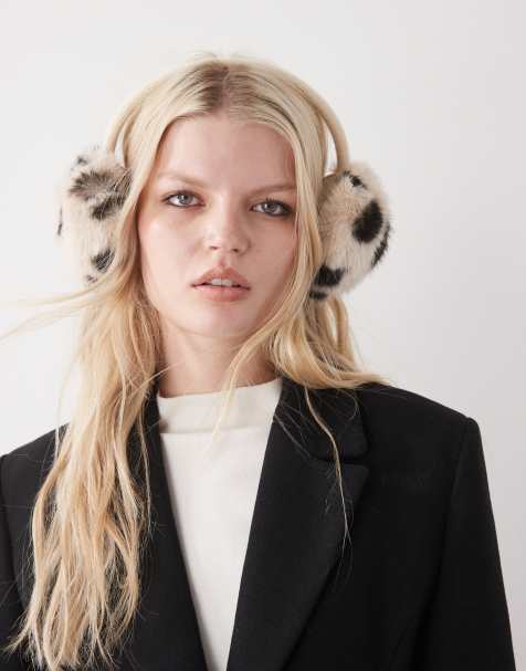 COLLUSION faux fur earmuffs in snow leopard print - view 1