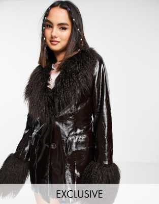 COLLUSION faux fur jacket in brown