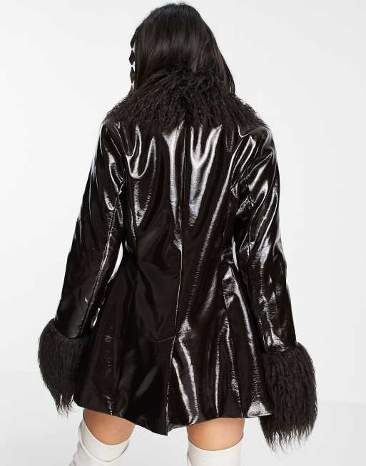 COLLUSION faux fur jacket in brown