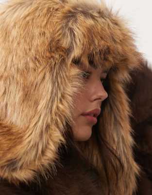 Collusion Faux Fur Trapper Hat In Brown