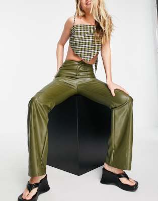 green faux leather pants