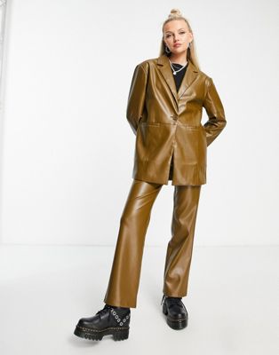 COLLUSION faux leather blazer co-ord in olive green