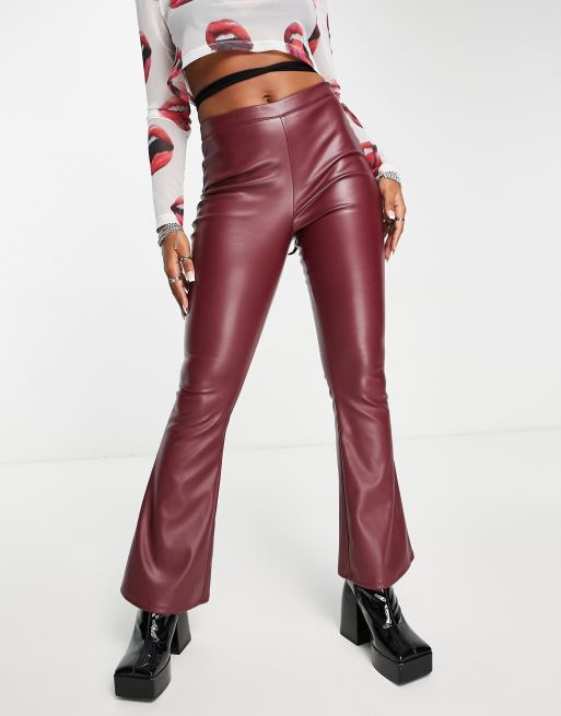 ASOS DESIGN tapered leather look cargo trousers in burgundy - BURGUNDY