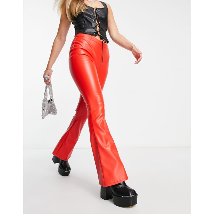 Red High Waist Fitted Flared Pants  Red pants outfit, Red trousers outfit,  Red and white outfits