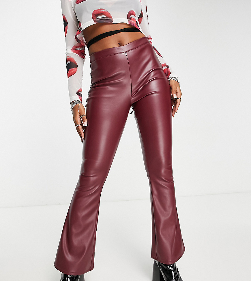 COLLUSION faux leather flare trouser in burgundy-Multi