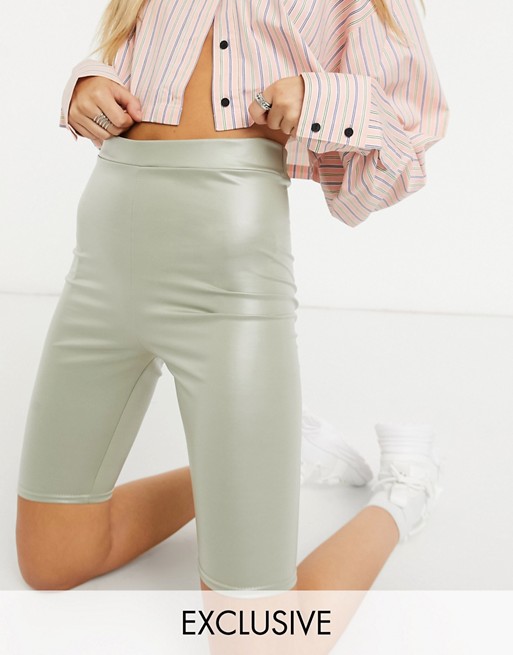 COLLUSION faux leather legging shorts in sage green