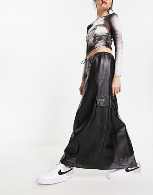 COLLUSION faux leather maxi utility cargo skirt in black - ASOS Price Checker