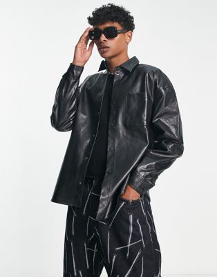 COLLUSION faux leather oversized shirt in black