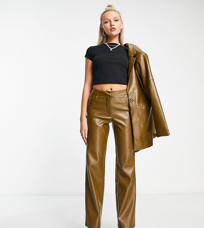 COLLUSION faux leather pants in olive green - part of a set