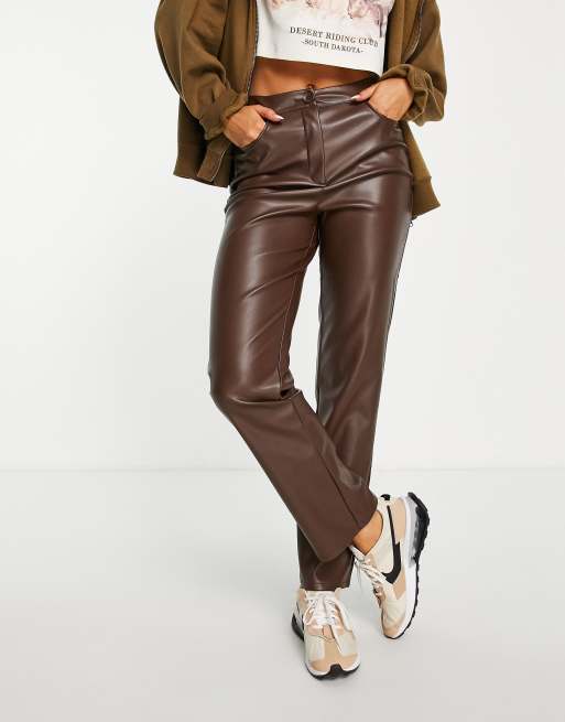 COLLUSION faux leather straight pants in brown