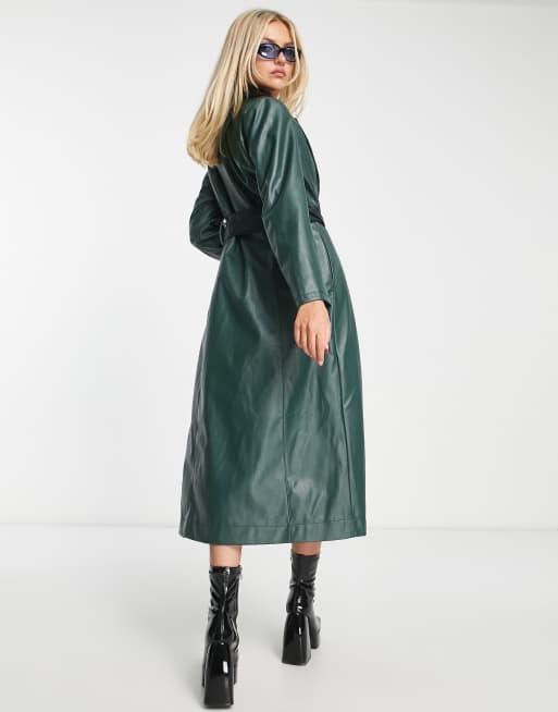 Green shop leather trench