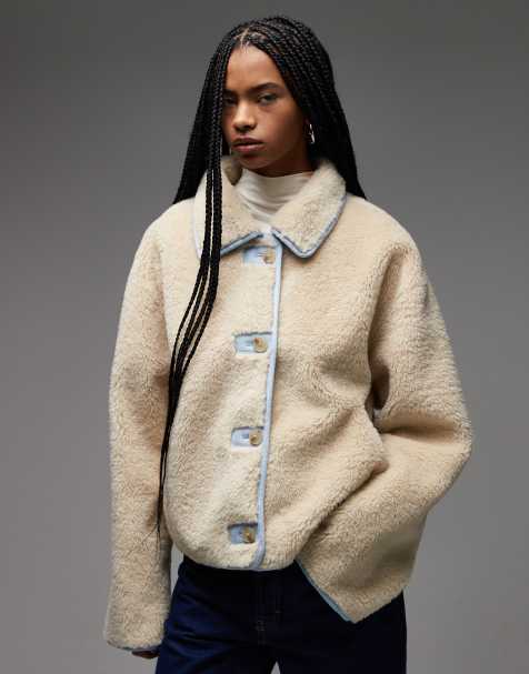 COLLUSION faux shearling jacket with contrast suedette collar - view 1