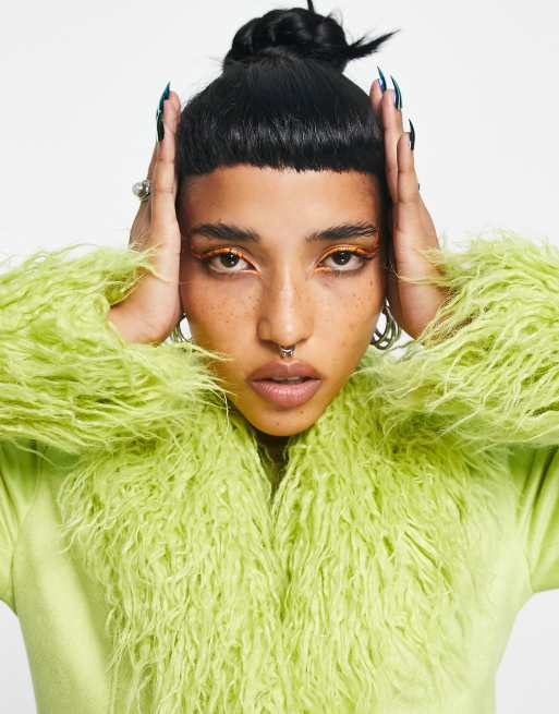 Green fluffy outlet jacket