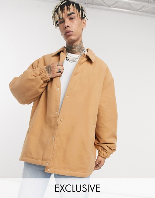 COLLUSION faux wool coach jacket in tan