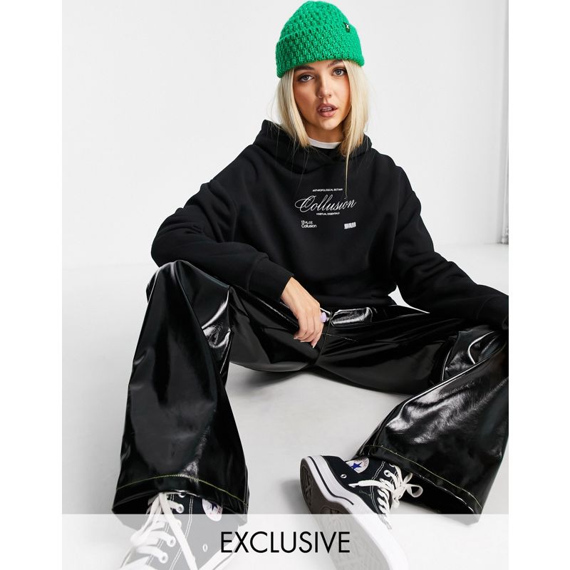 CKdWi Donna COLLUSION - Felpa con cappuccio oversize con logo, colore nero