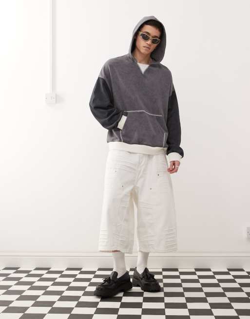COLLUSION - Felpa con cappuccio oversize multicolore con stampa e motivo patchwork
