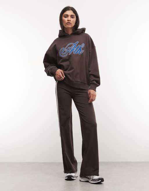 COLLUSION felpa con cappuccio varsity in marrone cioccolato coordinato, 2 di 4