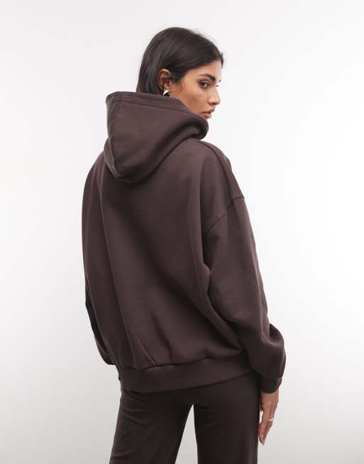 COLLUSION felpa con cappuccio varsity in marrone cioccolato coordinato, 4 di 4