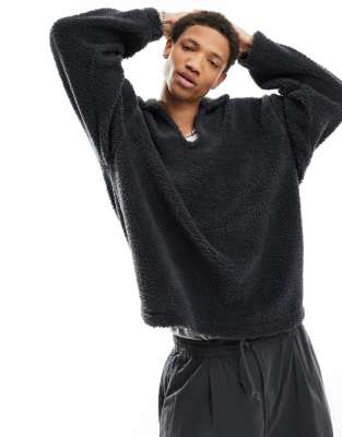 Topshop - Felpa Con Cappuccio In Pile Borg Blu Pallido Con Zip - Foto 7