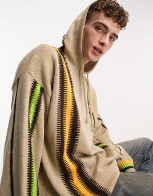 Collusion - Felpa da festival con cappuccio oversize in maglia a righe multicolore