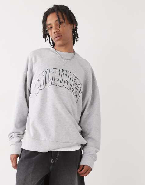 COLLUSION - Felpa grigio mélange con stampa stile college - view 1