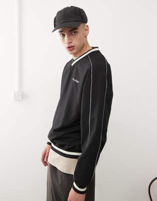 COLLUSION - Felpa nera in nylon con scollo a V - view 1
