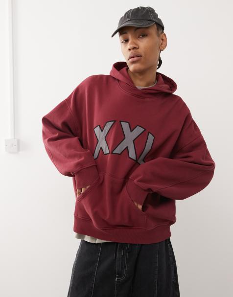 COLLUSION - Felpa oversize bordeaux con cappuccio e ricamo "XXL" - view 1