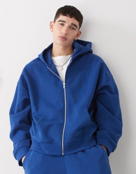 COLLUSION - Felpa squadrata blu navy con cappuccio e chiusura con zip in coordinato - view 1