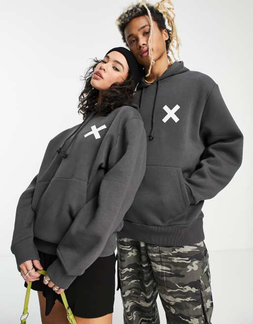 COLLUSION Felpa unisex grigio scuro con cappuccio e logo ASOS