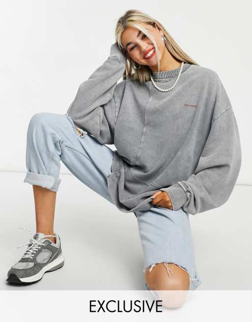 COLLUSION - Felpa unisex oversize con dettaglio con cuciture e orlo asimmetrico