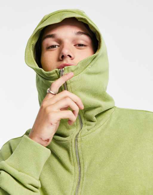 COLLUSION Felpa verde lime con cappuccio a passamontagna