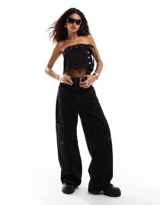 COLLUSION festival belted wide leg skate jeans in black co-ord - BLACK