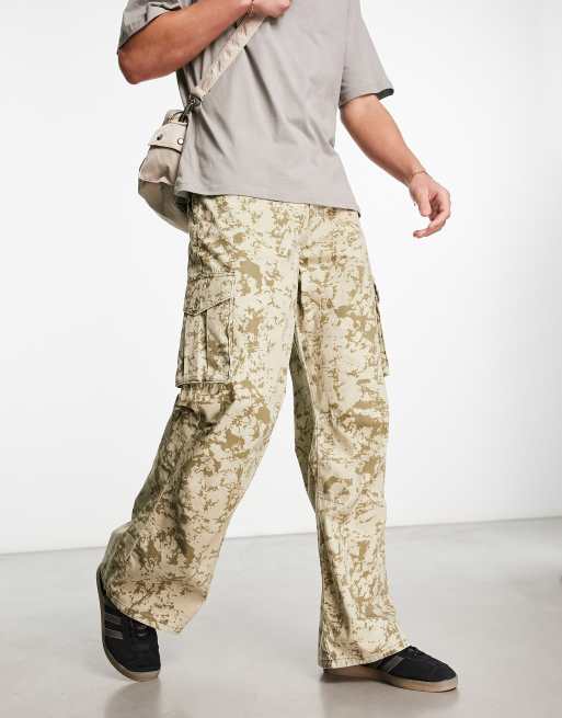 COLLUSION 90s baggy washed camo pants in stone