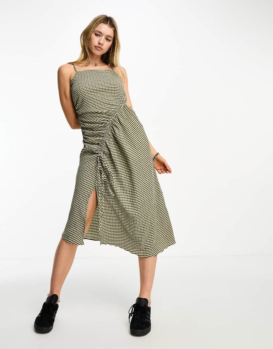 Multi check midi dress