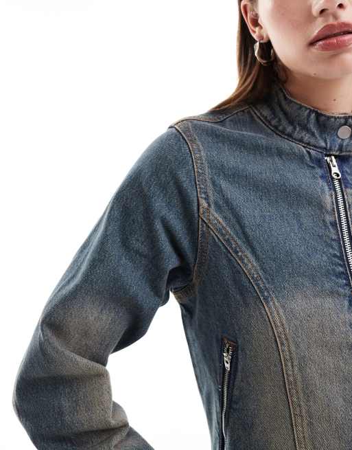 COLLUSION - Festival - Denim motojack in mid-wash blauw, 2 van 4