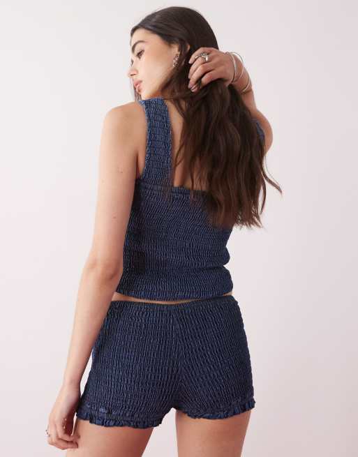 COLLUSION festival denim shirred booty shorts in blue - part of a set , 4 of 5
