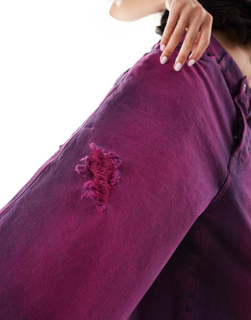 COLLUSION festival denim skater jorts in pink acidwash, 2 of 5