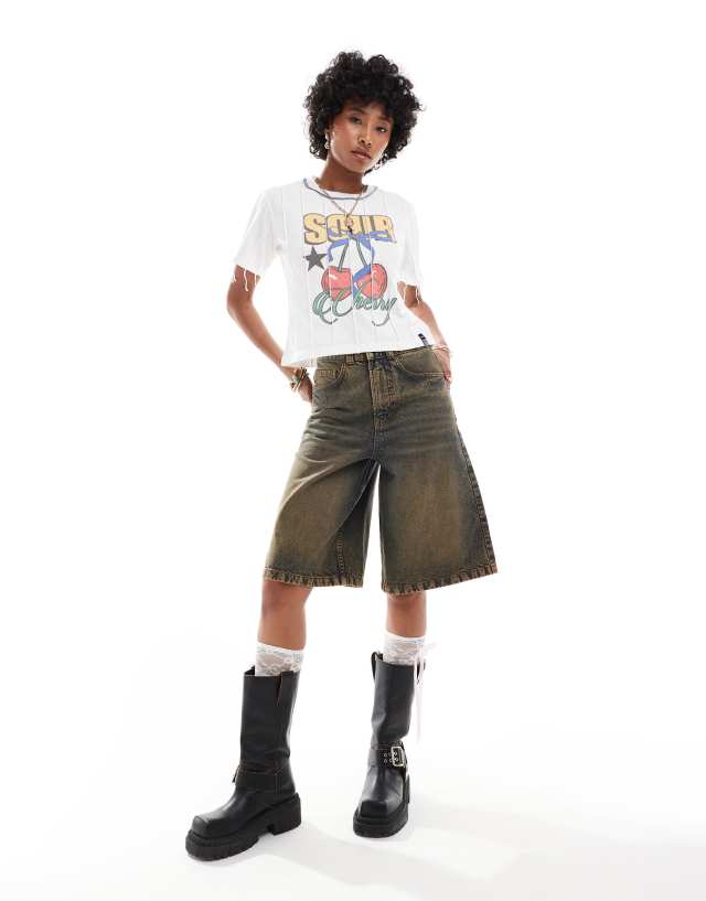 COLLUSION festival denim skater jorts in rust wash | ASOS