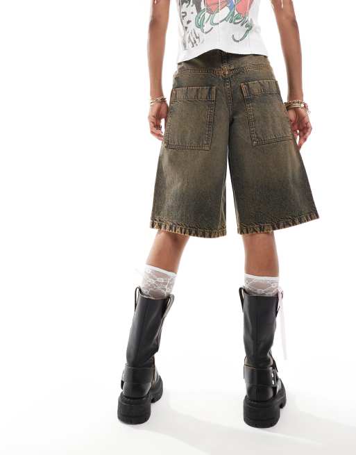 COLLUSION festival denim skater jorts in rust wash | ASOS