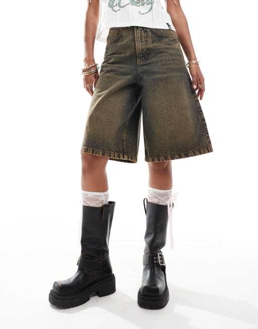 ヴァクトーヴォヤージュ　アラジンパンツ COLLUSION festival denim skater jorts in rust wash | ASOS