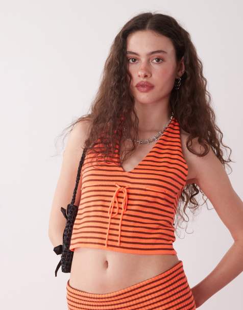 COLLUSION festival knit striped halter top in orange - part of a set - view 1