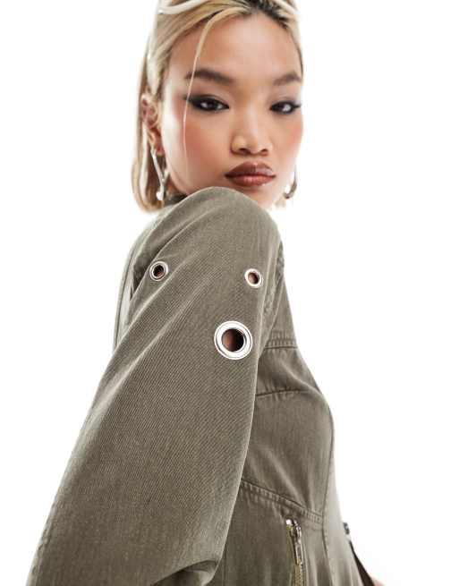 COLLUSION festival moto jacket with eyelets in oil wash co-ord, 4 of 4