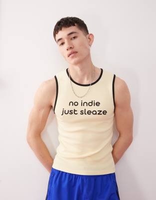 COLLUSION Festival muscle vest in yellow with indie sleaze slogan